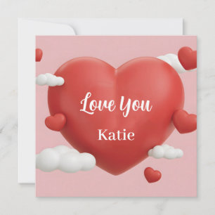 3D Render of Vibrant Red Heart with Custom Name Holiday Card