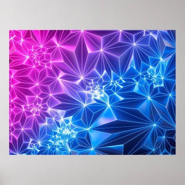 3d render, pink blue neon geometric background, po poster (Front)