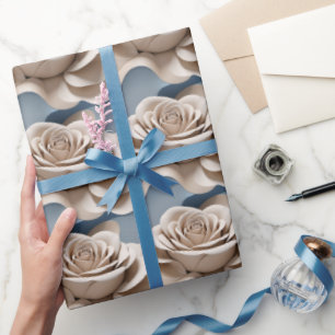 3d Rendered Roses In Shades Of Blue And White Wrapping Paper