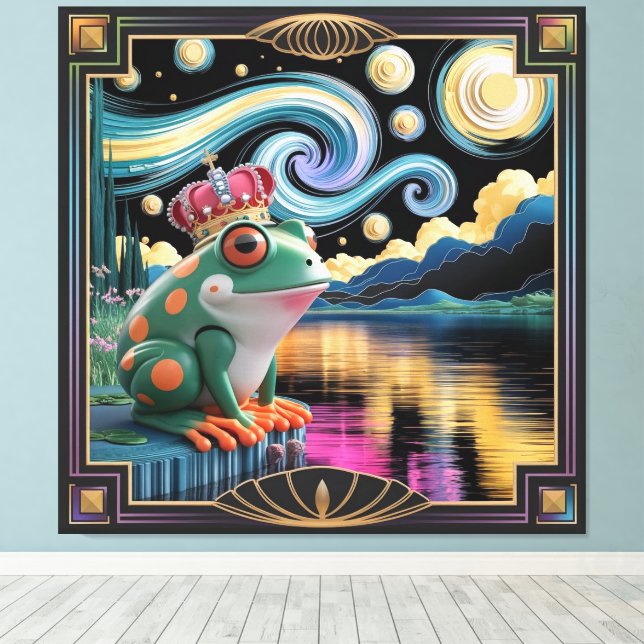 3D Rendering of Art Nouveau Chibi Frog  with Crown Canvas Print (Insitu(Wood Floor))