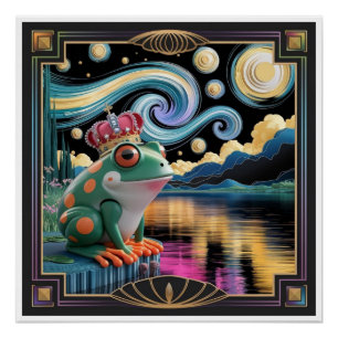 3D Rendering of Art Nouveau Chibi Frog  with Crown Poster