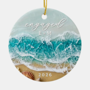 3D Resin Ocean Beach Engaged Custom Initials Ceramic Tree Decoration