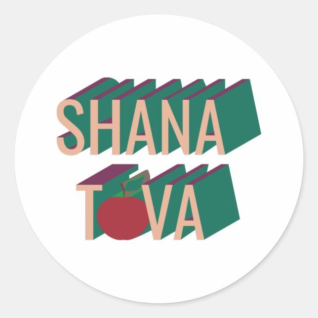 3D retro style Shana Tova apple Classic Round Sticker (Front)
