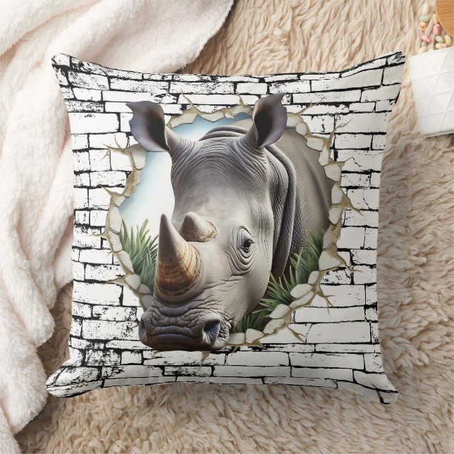 3D Rhinoceros Wall Break Art – Realistic Safari Cushion (Blanket)
