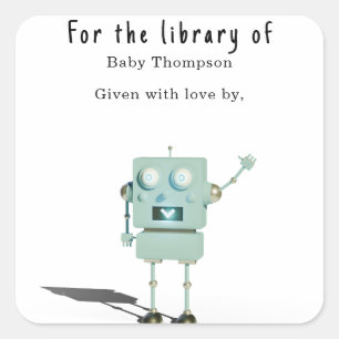3D robot - baby shower bookplate Square Sticker