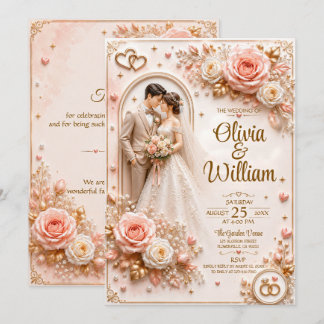 3D Romantic Rose Wedding Card | Personalised