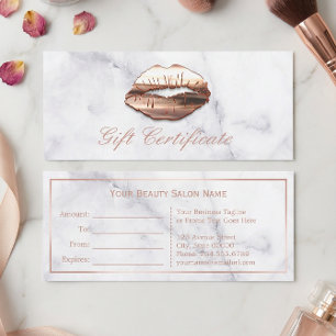 3D Rose Gold Lips Beauty Salon Gift Certificate