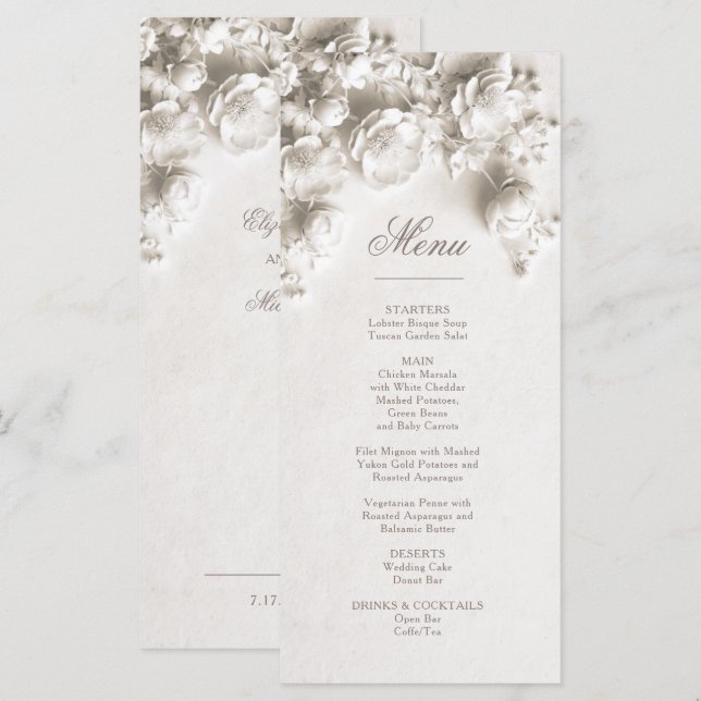 3D Roses Ivory Sculptural Flowers Menu (Front/Back)