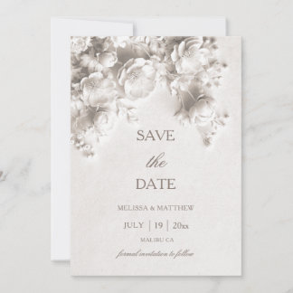 3D Roses Ivory Sculptured Flowers Save The Date