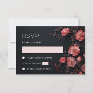 3D Roses Wildflowers Dark Wedding RSVP Card