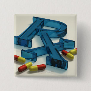 3D RX symbol with capsules 15 Cm Square Badge