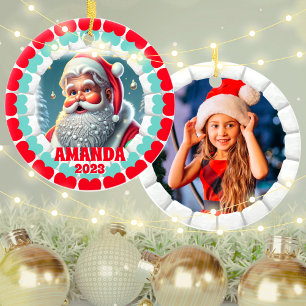 3D Santa Claus Christmas Custom Kids Photo Ceramic Tree Decoration