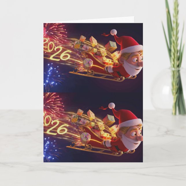 3D Santa Claus Christmas Greeting Card – Festive H (Front)