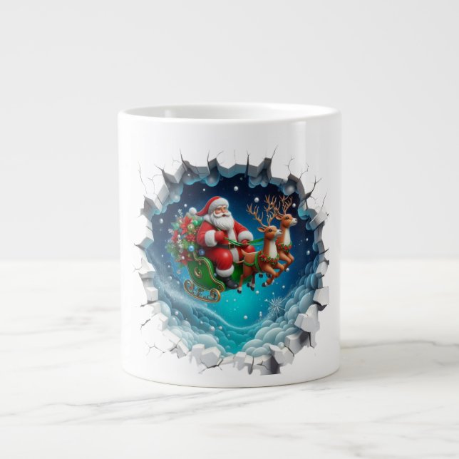 3D Santa Claus on a sliegh Christmas Speciality Mu Large Coffee Mug (Front)