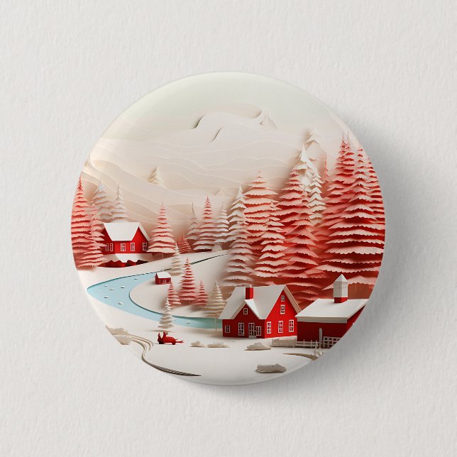 3D Scandinavian Winter Landscape 6 Cm Round Badge (Front)