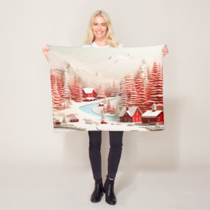 3D Scandinavian Winter Landscape Baby Fleece Blanket