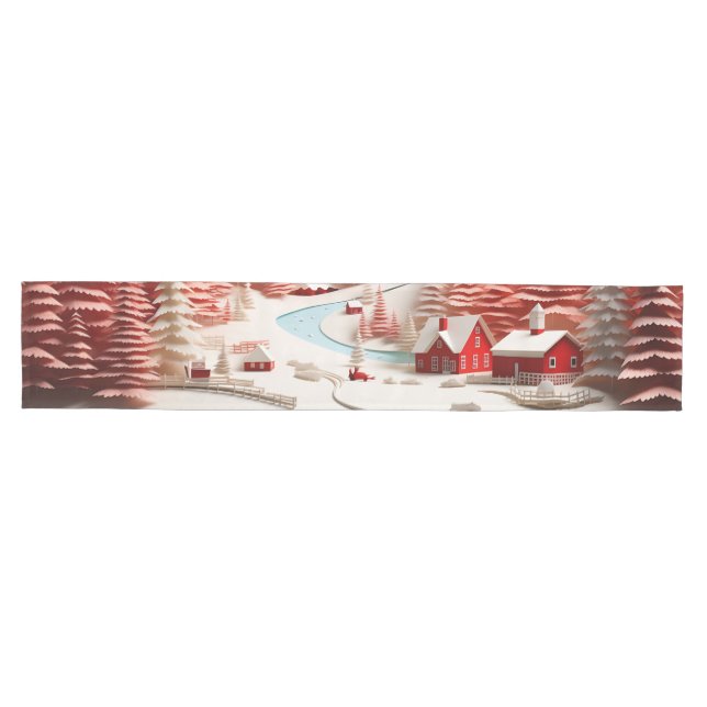 3D Scandinavian Winter Landscape  Medium Table Runner (Horizontal)