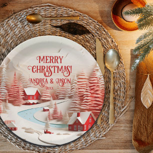 3D Scandinavian Winter Landscape Paper Plate