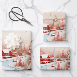 3D Scandinavian Winter Landscape Wrapping Paper Sheet