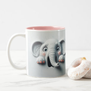 3D Scared Elephant Funny Animals  Two-Tone Coffee Mug