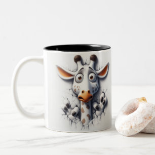 3D Scared Giraffe Funny Animals  Two-Tone Coffee Mug