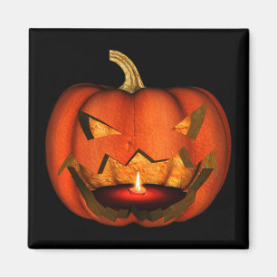 3D SCARY LIT PUMPKIN JACK-O-LANTERN ORANGE MAGNET