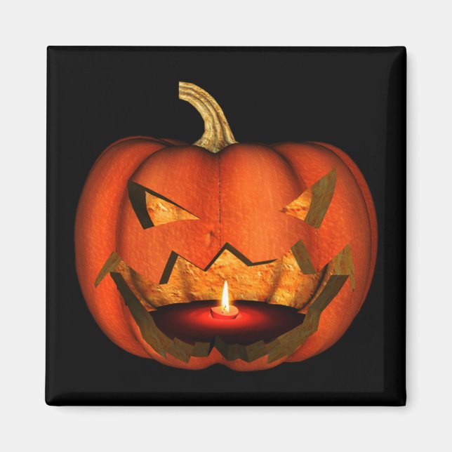 3D SCARY LIT PUMPKIN JACK-O-LANTERN ORANGE MAGNET (Front)