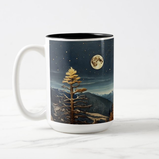 3D Scenic Moonlit Night Forest Mug | Full Moon Art (Left)