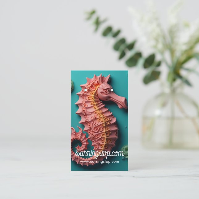 3D Sea Horse Sea Life Pattern Earring Cards (Standing Front)