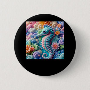 3d Seahorses Sticker  6 Cm Round Badge