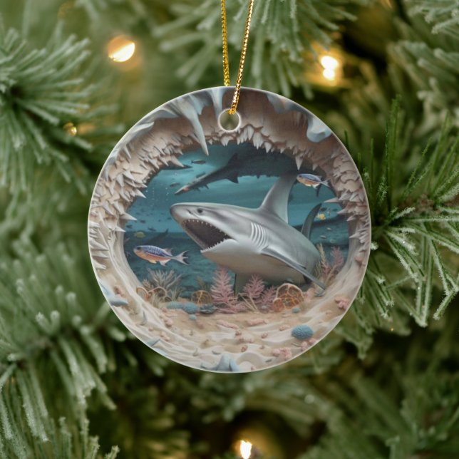 3D Shark Attack Christmas  Ceramic Tree Decoration (Tree)