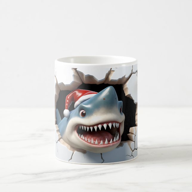 3D Shark with Santa Hat Christmas  Coffee Mug (Center)