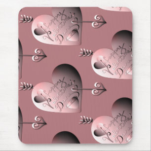3D Silver Rose Valentine Hearts & Arrows Mouse Mat