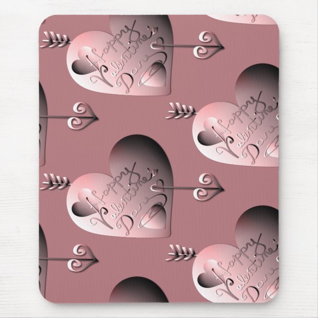 3D Silver Rose Valentine Hearts & Arrows Mouse Mat (Front)