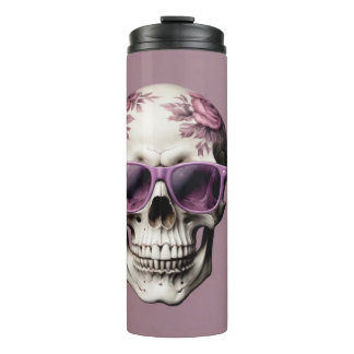 3D skull with lavender floral design & sunglasses Thermal Tumbler