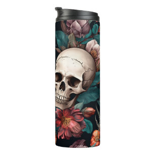 3D Skulls and Flowers Thermal Tumbler