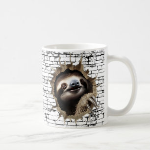 3D Sloth Wall Break Art – Realistic Safari Coffee Mug