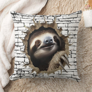 3D Sloth Wall Break Art – Realistic Safari Cushion
