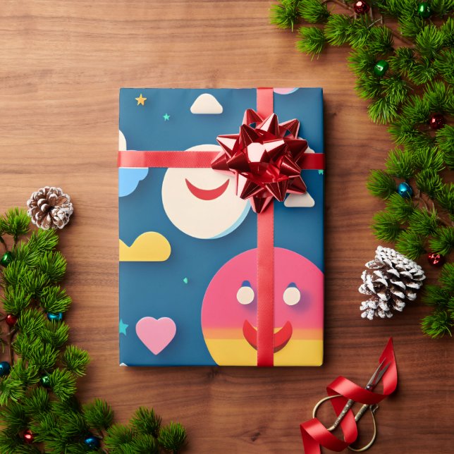 3D Smile Circles Rainbow Pattern Wrapping Paper (Holiday Gift)