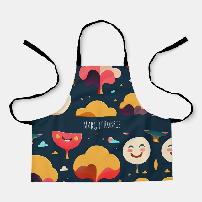 3D Smile Faces Yellow Colourful Pattern Apron (Front)