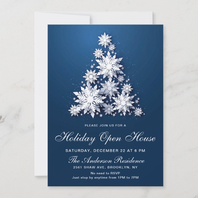 3D Snowflakes Christmas Tree Holiday Open House Invitation (Front)