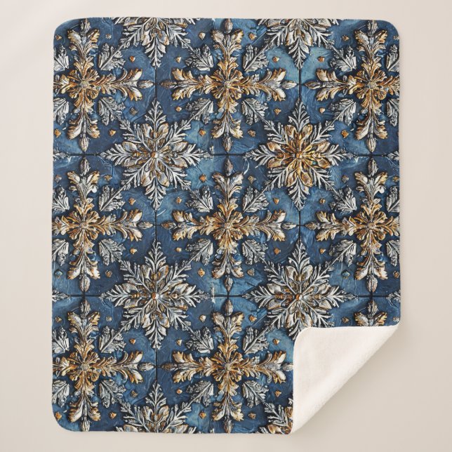 3d snowflakes sherpa blanket (Front)