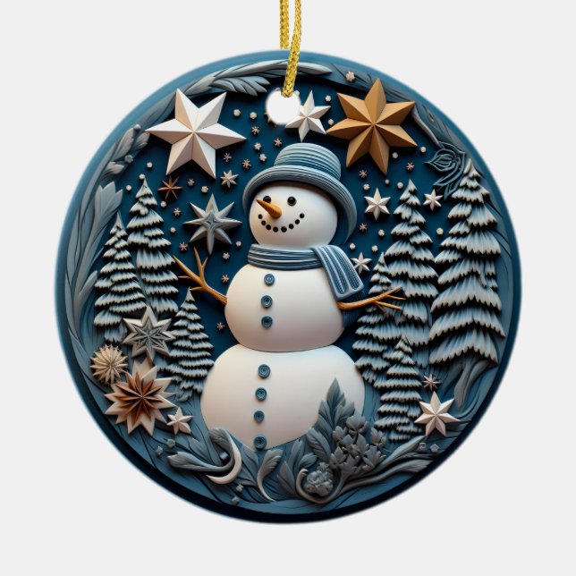 3D Snowman Chirstmas  Ceramic Tree Decoration (Front)