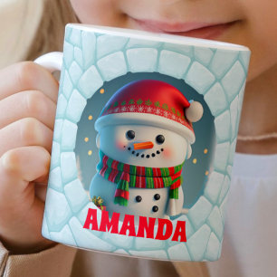 3D Snowman Christmas Custom Kids Hot Chocolate Coffee Mug