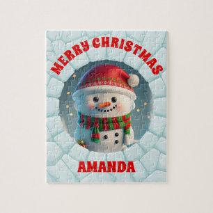 3D Snowman Christmas Personalised Kids Jigsaw Puzzle