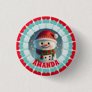 3D Snowman Christmas Personalised Name Holiday 3 Cm Round Badge