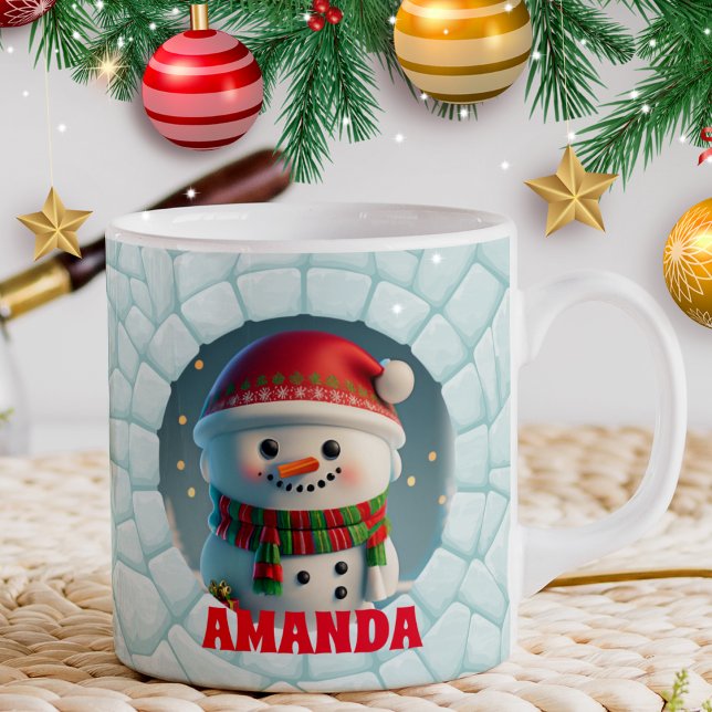 3D Snowman Christmas Personalised Name Holiday Coffee Mug (Creator Uploaded)