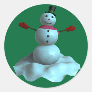 3D Snowman Classic Round Sticker