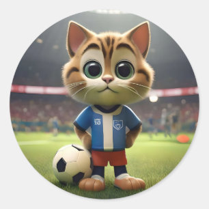 3D Soccer Cat, Classic Round Sticker