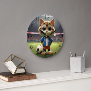 3D Soccer Cat, Large Clock